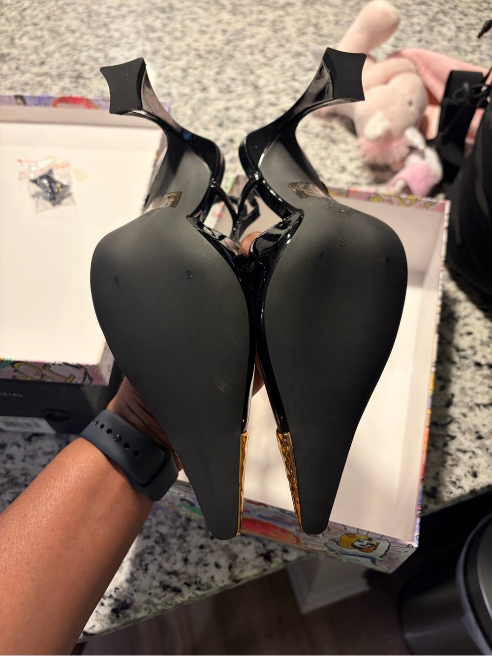 NEW! Jeffrey Campbell Sorcerer Black Patent Slingback with Gold-Tone Gem Accent - Picture 6 of 10